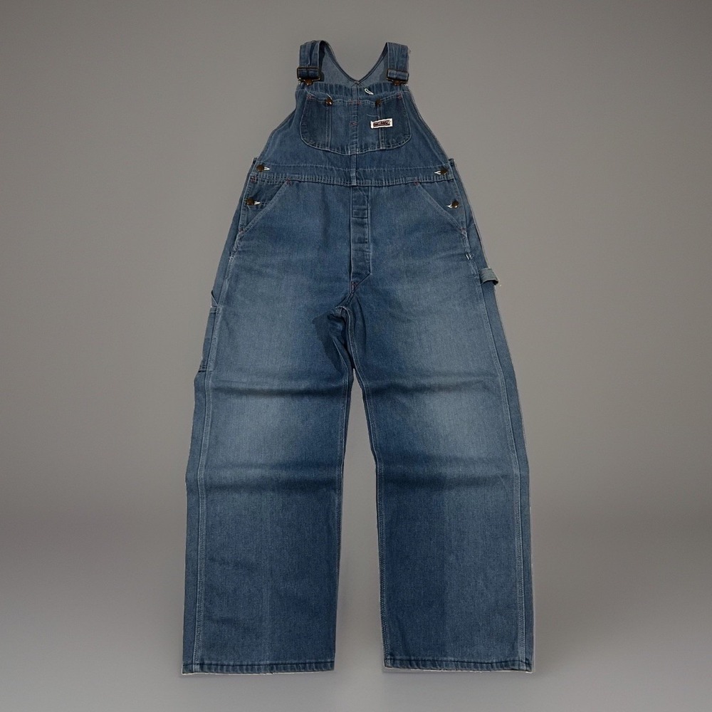 VTG Penneys Big Mac Square Bak Baggy Button Fly Wide Leg Denim Overalls 36x30